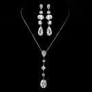 Silver Clear Multi Cut CZ Stone Necklace 2088 & Earrings 1725 Bridal Jewelry Set