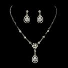 Antique Silver Clear Tear Drop CZ Stone Necklace & Earrings Set 8010