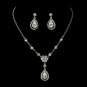 Antique Silver Clear Tear Drop CZ Stone Necklace & Earrings Set 8010