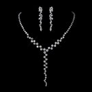 Antique Silver Clear CZ Multi Cut Stone Necklace 8649 & Earrings 8654 Bridal Jewelry Set