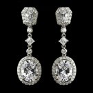 Antique Silver Clear Princess Oval CZ Crystal Dangle Bridal Earrings 8655