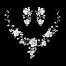 Beautiful Silver Crystal, Porcelain & Pearl Bridal Jewelry Set NE 1014