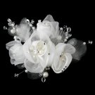 Swarovski Crystal Bead, Rhinestone & Chiffon Satin Mesh Sheer Organza Fabric Flower Hair Comb 9719