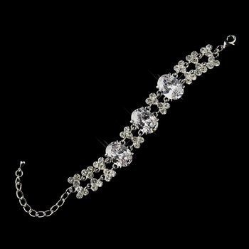 Silver Clear Oval CZ Crystal & Rhinestone Bridal Clasp Bracelet 10588