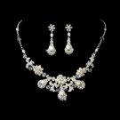 Ravishing Silver Clear Crystal & Freshwater Pearl Necklace & Earring Set 6291