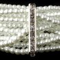 8 Row Silver White Pearl Stretch Bracelet