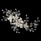 Silver Clear Swarovski Crystal Bead, Rondelle & Rhinestone Floral Ivory Vine Hair Clip