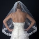 Single Layer Fingertip Length Lace Scalloped Edge Veil with Floral Embroidery V 1129 1F
