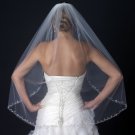 Single Layer Fingertip Length Veil with Rhinestone Beaded Cut Edge V 1131 1F
