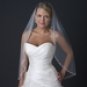 Single Layer Fingertip Length Veil with Rhinestone Beaded Cut Edge V 1131 1F