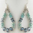 Hematite Aqua, Blue & Smoke Mix Faceted Glass Stone Hoop Earrin