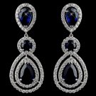 Rhodium Sapphire Teardrop & Round CZ Dangle Earrings