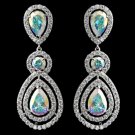 Rhodium AB Teardrop & Round CZ Dangle Earrings