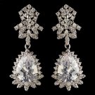 Rhodium Clear Teardrop CZ Crystal Drop Earrings 9734