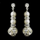 Pearl & Silver White Rondelle Drop Bridal Earrings 8751
