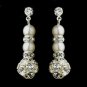 Pearl & Silver White Rondelle Drop Bridal Earrings 8751