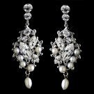 Antique Rhodium Silver Clear Rhinestone & Freshwater Pearl Accent Earrings 9865