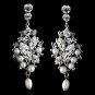 Antique Rhodium Silver Clear Rhinestone & Freshwater Pearl Accent Earrings 9865