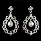 Silver White Pearl & Rhinestone Chandelier Earrings 26599
