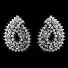 Silver White Pearl and Clear Rhinestone Paisley Style Earrings 9268