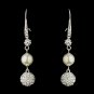Silver Diamond White Pearl & Clear Rhinestone Pave Ball Dangle Earrings 8767