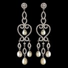 Rhodium Clear CZ Crystal & Freshwater Pearl Chandelier Earrings 4702