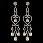 Rhodium Clear CZ Crystal & Freshwater Pearl Chandelier Earrings 4702