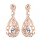 Rose Gold Clear Multi Cut Teardrop CZ Crystal Chandelier Bridal Wedding Earrings 7769
