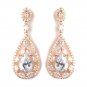 Rose Gold Clear Multi Cut Teardrop CZ Crystal Chandelier Bridal Wedding Earrings 7769