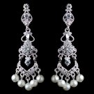 Silver Diamond White Pearl & Rhinestone Chandelier Clip-on Earrings