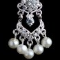 Silver Diamond White Pearl & Rhinestone Chandelier Clip-on Earrings