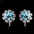 Silver Aqua & Clear Round Rhinestone Clipped Stud Earrings 1442
