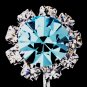 Silver Aqua & Clear Round Rhinestone Clipped Stud Earrings 1442