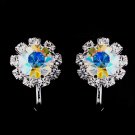 Silver AB & Clear Round Rhinestone Clipped Stud Earrings 1442