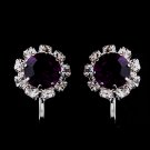 Silver Amethyst & Clear Round Rhinestone Clipped Stud Earrings 1442