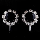Silver Black & Clear Round Rhinestone Clipped Stud Earrings 1442