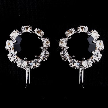 Silver Black & Clear Round Rhinestone Clipped Stud Earrings 1442