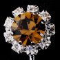 Silver Brown & Clear Round Rhinestone Clipped Stud Earrings 1442