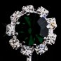 Silver Emerald & Clear Round Rhinestone Clipped Stud Earrings 1442