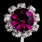 Silver Fuchsia & Clear Round Rhinestone Clipped Stud Earrings 1442