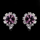 Silver Light Amethyst & Clear Round Rhinestone Clipped Stud Earrings 1442