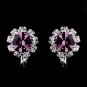 Silver Light Amethyst & Clear Round Rhinestone Clipped Stud Earrings 1442