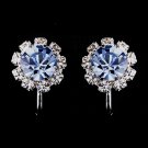 Silver Light Blue & Clear Round Rhinestone Clipped Stud Earrings 1442
