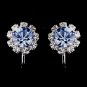 Silver Light Blue & Clear Round Rhinestone Clipped Stud Earrings 1442