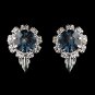Silver Navy & Clear Round Rhinestone Clipped Stud Earrings 14
