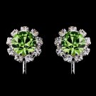 Silver Peridot & Clear Round Rhinestone Clipped Stud Earrings 1442