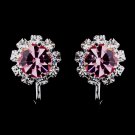 Silver Pink & Clear Round Rhinestone Clipped Stud Earrings 1442