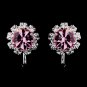 Silver Pink & Clear Round Rhinestone Clipped Stud Earrings 1442