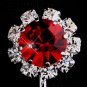 Silver Red & Clear Round Rhinestone Clipped Stud Earrings 1442