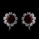 Silver Ruby & Clear Round Rhinestone Clipped Stud Earrings 1442